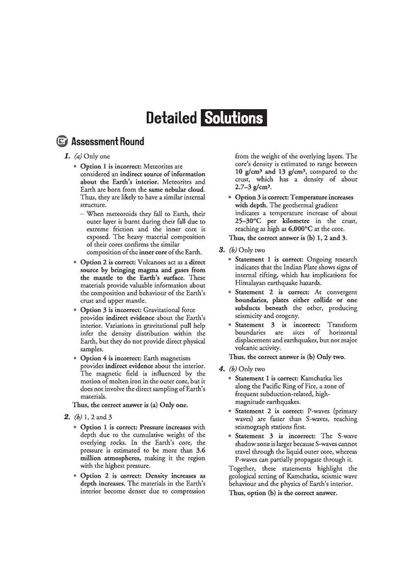 Arihant Ignite Topicwise MCQs Physical and Indian Geography Chapter 2 sample page showing Assessment Round questions on Earth Interior seismic waves plate tectonics P-waves and S-waves behavior