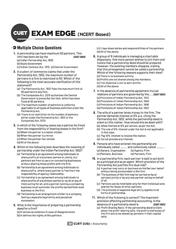 CUET UG 2026 Accountancy | Chapterwise Notes & Question Bank | Based on NTA Pattern | 1000+ NCERT MCQs, Assertion Reason & Case-Based Questions | Chapterwise Mindmaps & Flash Cards | Free Online Digital Support