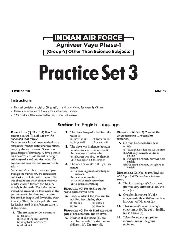 Indian Air Force Agniveer Vayu (Phase 1) Online Exam 2026 | 30 Practice Sets Group Y Other Than Science | with Detailed Solutions and Solved Paper 2025