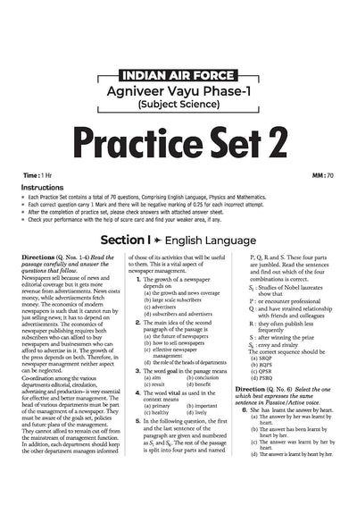 Indian Air Force Agniveer Vayu (Phase 1) Online Exam 2026 | 25 Practice Sets Group X Science | with Detailed Solutions and Solved Paper 2025