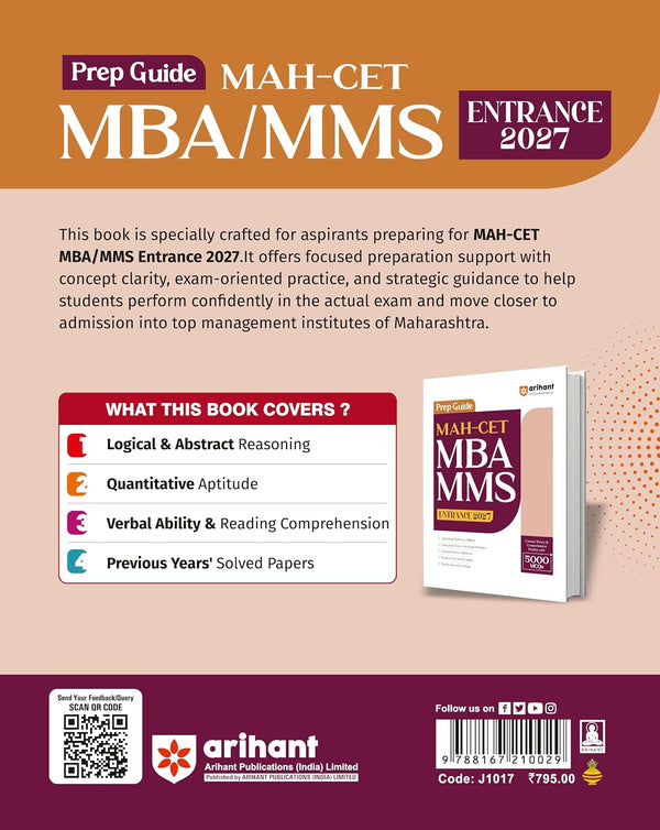 Prep Guide MAH MBA/MMS CET 2027 | Complete Guide as per Latest Exam Pattern & Syllabus | 5000+ MCQs, Conceptual Theory, Practice Questions, Solved Papers 2026 & Practice Sets with Solutions