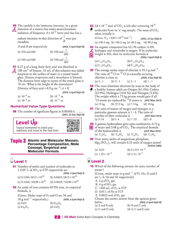 25 Years JEE Main Chemistry | Chapterwise Topicwise Levelwise 3500+ MCQs (2026–2002) for JEE Main & AIEEE | NTA Authenticated Answers & Topicwise Worksheets | Key Ideas, Concept Enhancer, Trap Alert