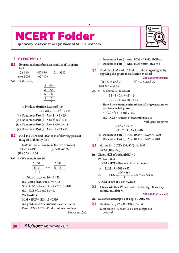 Arihant Class 10 Mathematics index listing Chapter 1 Real Numbers, Chapter 2 Polynomials, and Chapter 3 Pair of Linear Equations in Two Variables