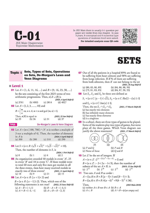 25 Years JEE Main Mathematics | Chapterwise Topicwise Levelwise 3500+ MCQs (2026–2002) for JEE Main & AIEEE | NTA Authenticated Answers & Topicwise Worksheets | Key Ideas, Concept Enhancer, Trap Alert