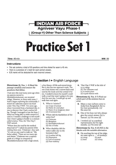 Indian Air Force Agniveer Vayu (Phase 1) Online Exam 2026 | 30 Practice Sets Group Y Other Than Science | with Detailed Solutions and Solved Paper 2025