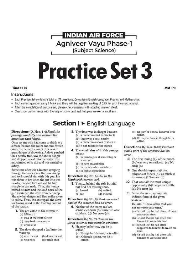 Indian Air Force Agniveer Vayu (Phase 1) Online Exam 2026 | 25 Practice Sets Group X Science | with Detailed Solutions and Solved Paper 2025