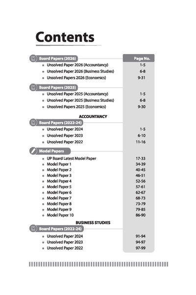 UP Board Commerce (Accountancy, Business Studies & Economics) Class 12 Exam 2027 | Fast Track Unsolved Papers (2022–2026) with All Set Coverage + 10 Model Papers Issued by UP Board | NCERT Based Practice Book