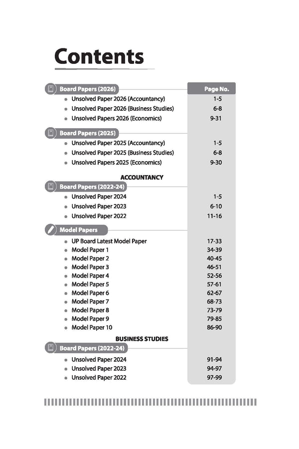 UP Board Commerce (Accountancy, Business Studies & Economics) Class 12 Exam 2027 | Fast Track Unsolved Papers (2022–2026) with All Set Coverage + 10 Model Papers Issued by UP Board | NCERT Based Practice Book