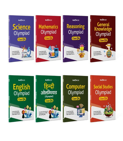  Bloom CAP Olympiad Science, Social Studies, Mathematics, Reasoning, English, General Knowledge, Hindi, Computer Class 4 (Set of 8 books)