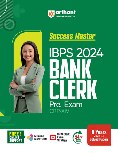 Success Master IBPS 2024 Bank Clerk Pre. Exam (CRP -XIV) | Study Guide with Solved Papers | Free Online Support, IBPS Clerk Exam Strategy, 3 Online Mock Testand 24/7 Doubt Solver for IBPS 2024