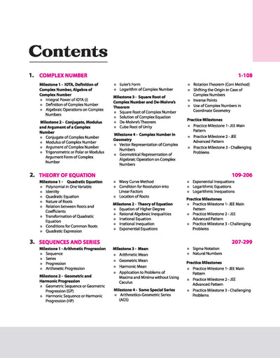Skills in Mathematics Algebra for JEE 2026 table of contents chapters list