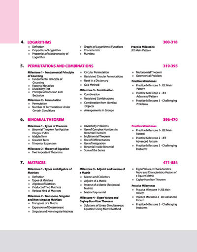 Skills in Mathematics Algebra for JEE 2026 table of contents chapters list