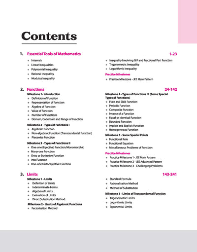 Skills in Mathematics Differential Calculus JEE 2026 TOC chapters