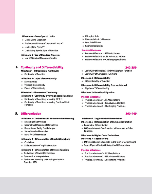 Skills in Mathematics Differential Calculus JEE 2026 TOC chapters