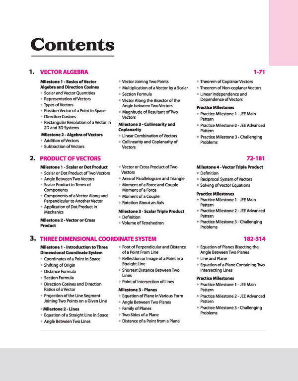 Skills in Mathematics Vectors and 3D Geometry JEE 2026 TOC