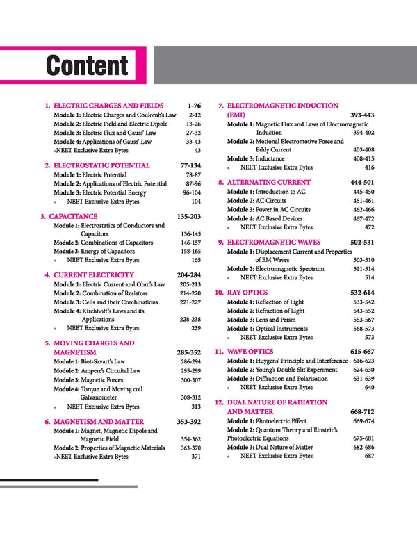 Objective Physics Volume 2 NEET 2027 table of contents