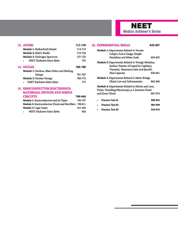 Objective Physics Volume 2 NEET 2027 table of contents