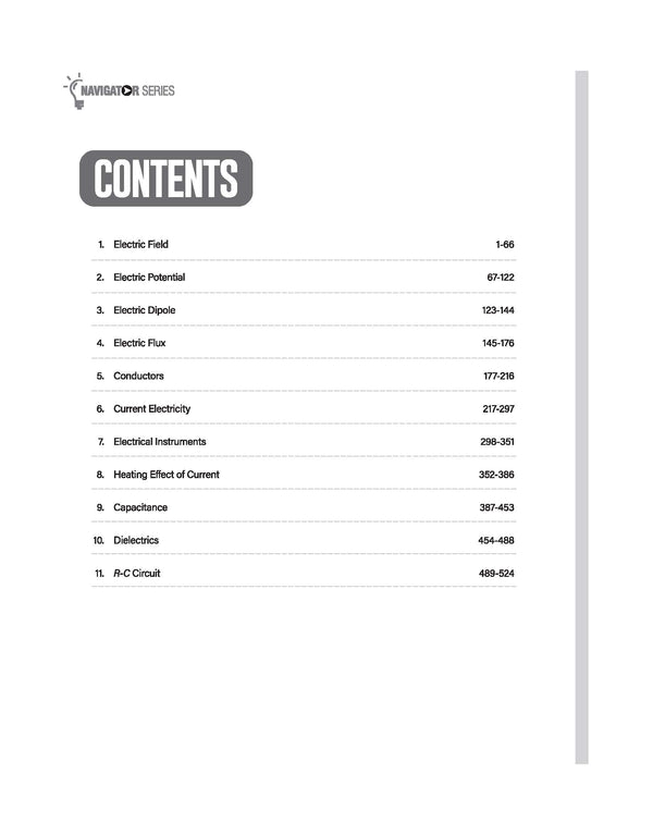 Navigator Electrostatics Current Electricity table of contents