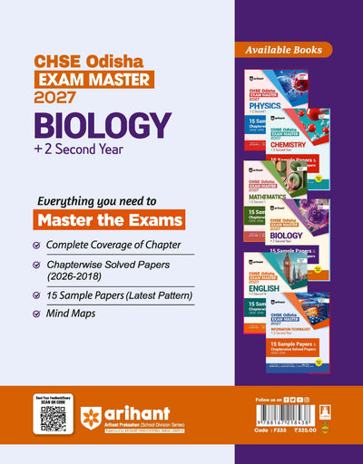 CHSE Odisha Exam Master 2027 Biology (+2 Second Year) | Class 12 | 15 Sample Papers & Chapterwise Solved Papers (2026–2018) | Chapterwise Revision Notes, Odisha State Textbook Questions & Mind Maps