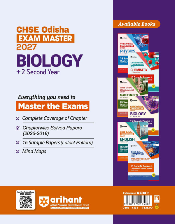 CHSE Odisha Exam Master 2027 Biology (+2 Second Year) | Class 12 | 15 Sample Papers & Chapterwise Solved Papers (2026–2018) | Chapterwise Revision Notes, Odisha State Textbook Questions & Mind Maps