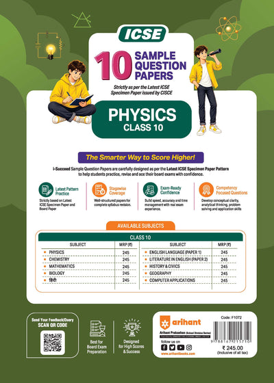 i-Succeed ICSE Class 10 Physics Sample Papers 2027 by Arihant Books - Cheat Sheets & Mind Maps
