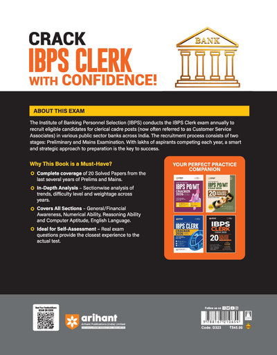 IBPS Clerk Exam 2026 | 20 Solved Papers for Prelims & Mains | Based on Latest Exam Pattern | Smart Strategy & Alternate Methods | Chapterwise Questions with Difficulty Levels