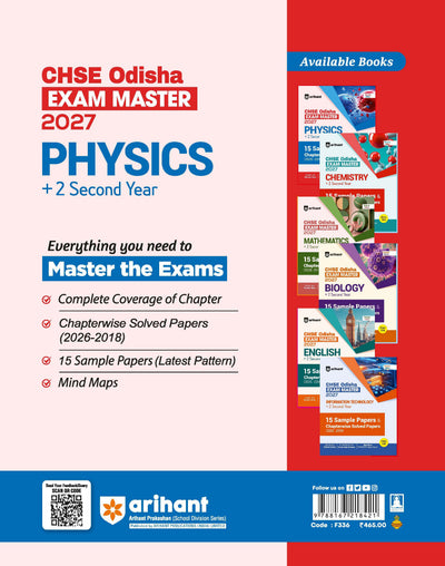 CHSE Odisha Exam Master 2027 Physics (+2 Second Year) | Class 12 | 15 Sample Papers & Chapterwise Solved Papers (2026–2018) | Chapterwise Revision Notes, Odisha State Textbook Questions & Mind Maps