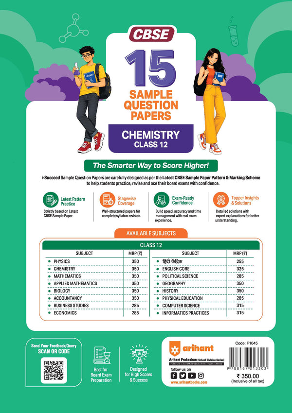 i-Succeed CBSE 15 Sample Question Papers Class 12 Chemistry Exam 2027 | Colour-Coded Revision Cheat Sheets, Toppers Copy with Expert Insights | FREE SUPER POWER KIT | Based on Latest CBSE SQP Released 21 Sept 2026