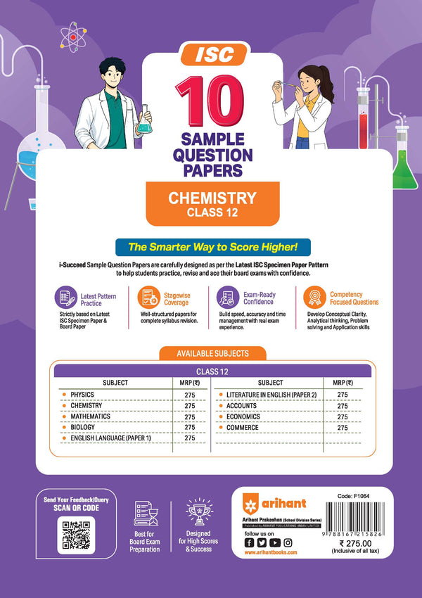 i-Succeed ISC 10 Sample Question Papers Class 12 Chemistry Exam 2027 | Colour-Coded Revision Cheat Sheets, Council Style Detailed Answers, Mind Maps for Last Minute Revision | Based on ISC Syllabus 2027