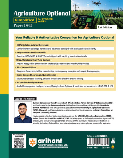 Agriculture Optional Simplified for UPSC CSE & IFS | Paper I & II | 100% Syllabus Aligned | Concise & High-Yield Notes | PYQ-Backed Learning & Smart Value Additions | 1st Edition