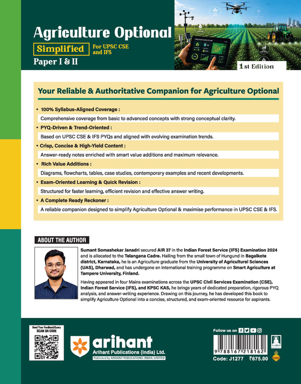 Agriculture Optional Simplified for UPSC CSE & IFS | Paper I & II | 100% Syllabus Aligned | Concise & High-Yield Notes | PYQ-Backed Learning & Smart Value Additions | 1st Edition