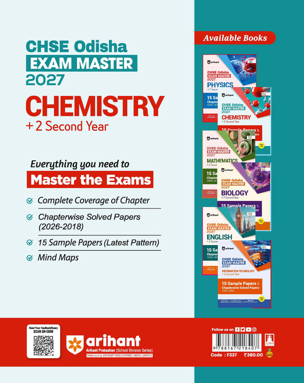 CHSE Odisha Exam Master 2027 Chemistry (+2 Second Year) | Class 12 | 15 Sample Papers & Chapterwise Solved Papers (2026–2018) | Chapterwise Revision Notes, Odisha State Textbook Questions & Mind Maps