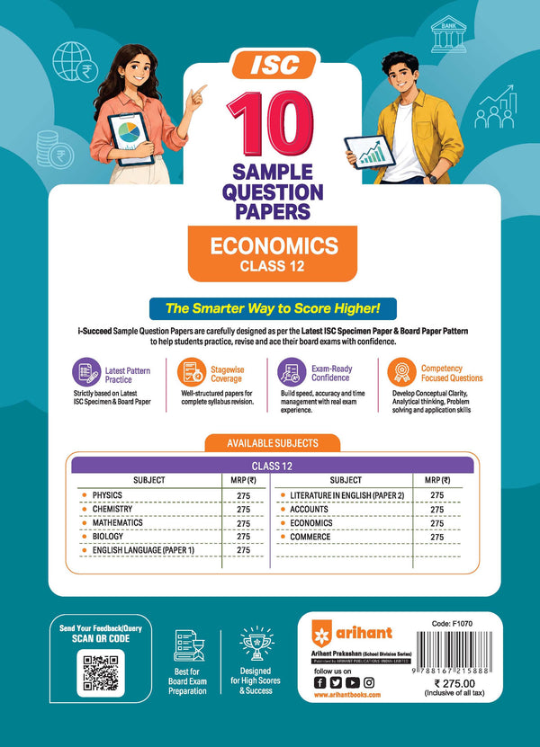 i-Succeed ISC 10 Sample Question Papers Class 12 Economics Exam 2027 | Colour-Coded Revision Cheat Sheets, Council Style Detailed Answers, Mind Maps for Last Minute Revision | Based on ISC Syllabus 2027