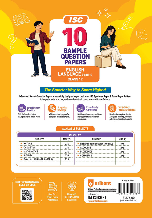 i-Succeed ISC 10 Sample Question Papers Class 12 English Language (Paper 1) Exam 2027 | Exploring Directed Line, Council Style Detailed Answers, Latest Specimen with Detailed Answers | Based on ISC Syllabus 2027