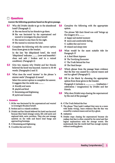 Arihant Class 10 English Communicative index for Reading Comprehension, Application Writing, Descriptive Paragraph, Formal Letters, and Article Writing