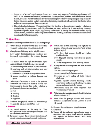 All in One English Core Class 11 CBSE 2026-27 Table of Contents