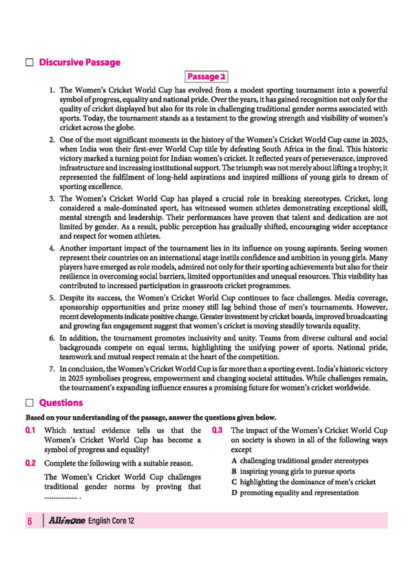 All in One English Core Class 12 CBSE 2026-27 Table of Contents
