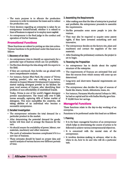 All in One Entrepreneurship Class 11 Table of Contents