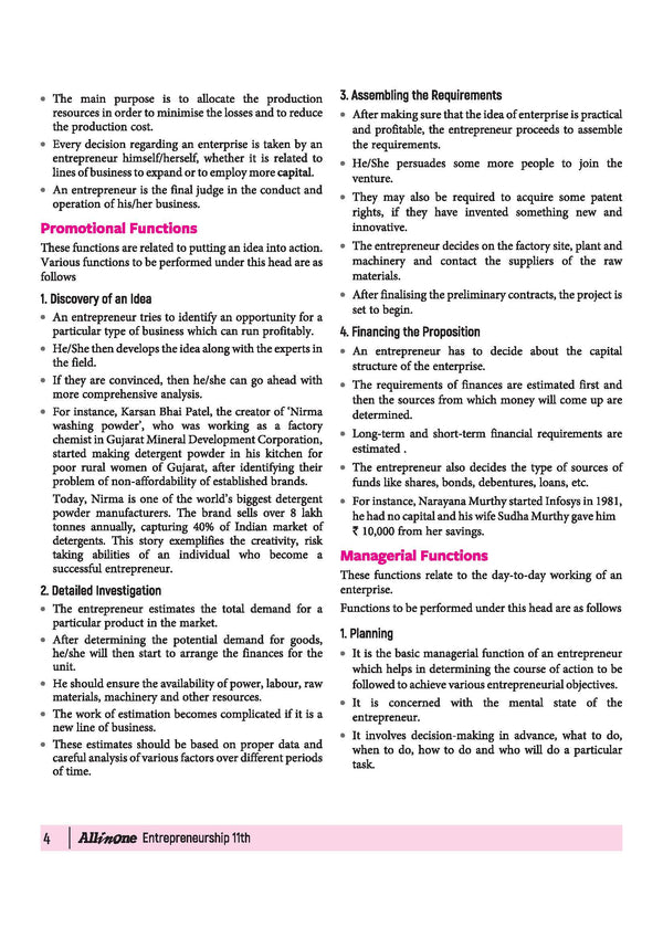 All in One Entrepreneurship Class 11 Table of Contents