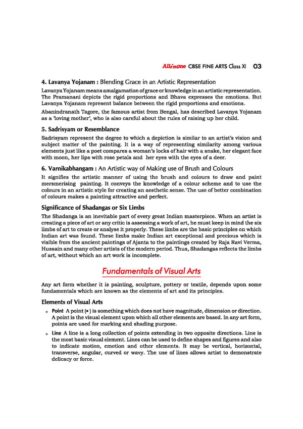 All in One Fine Arts Class 11 Table of Contents