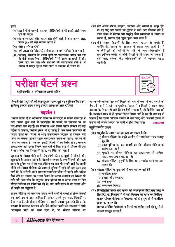 All in One Hindi Aichik Class 12 Table of Contents