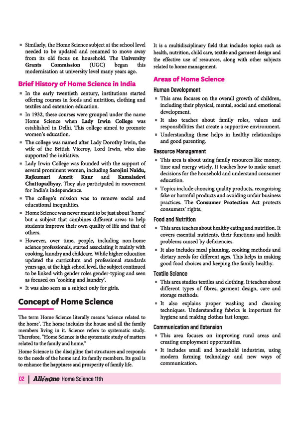 All in One Home Science Class 11 CBSE 2026-27 Table of Contents