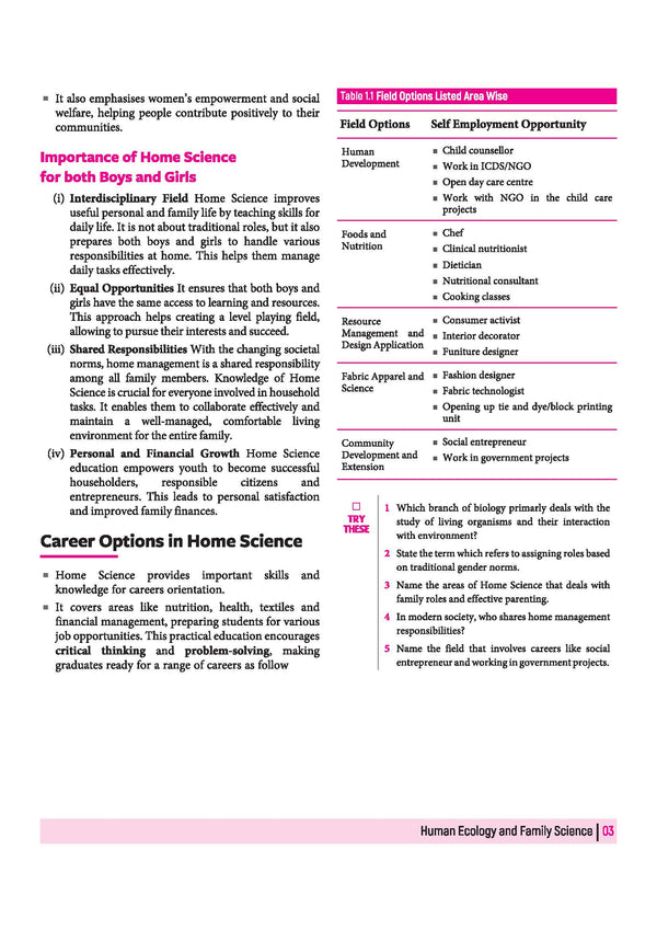All in One Home Science Class 11 CBSE 2026-27 Table of Contents
