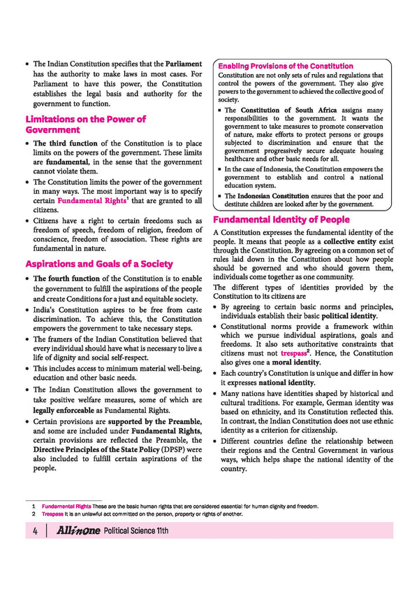 All in One Political Science Class 11 Table of Contents