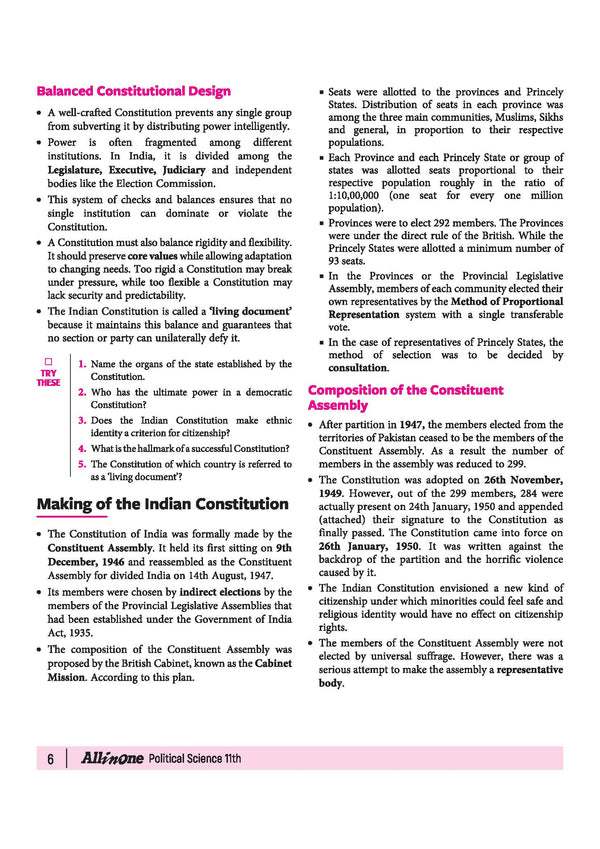 All in One Political Science Class 11 Table of Contents