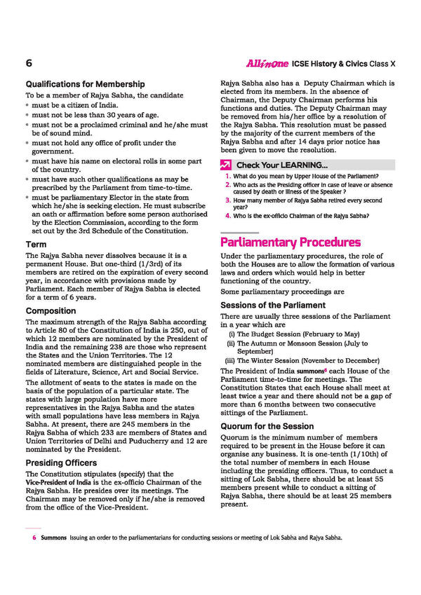 ICSE Class 10 History Civics All in One book table of contents
