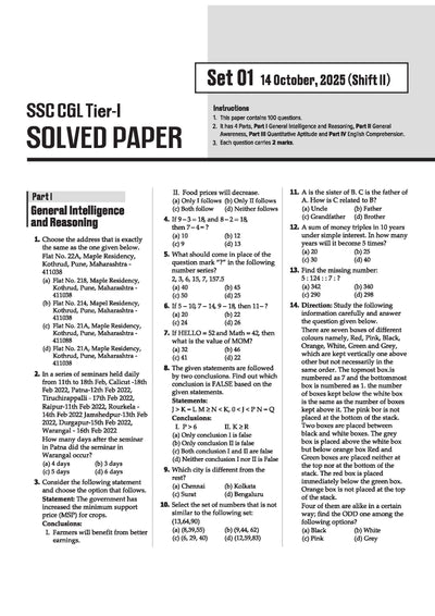 SSC CGL solved papers table of contents