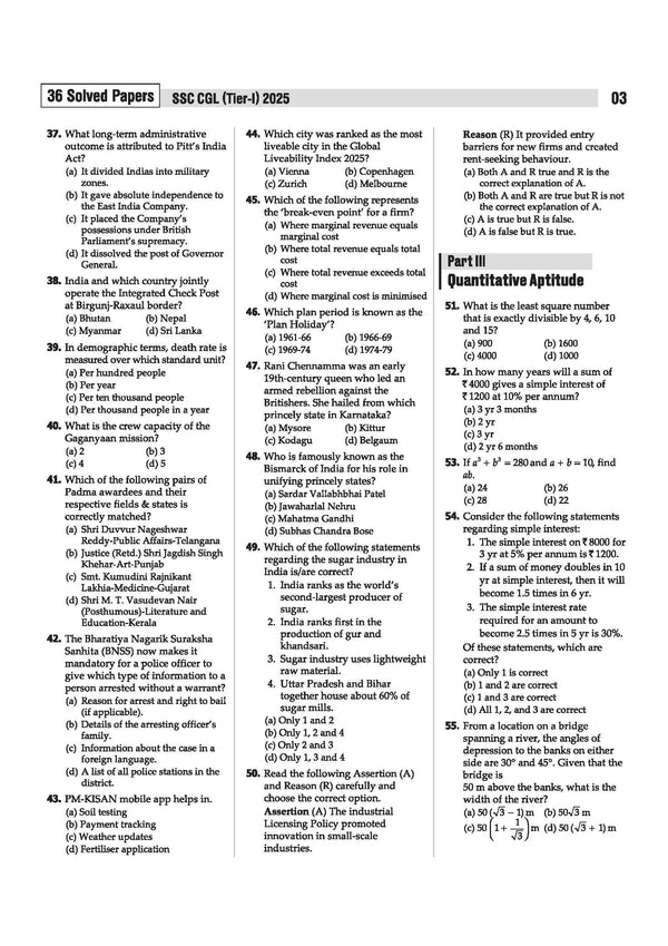 SSC CGL solved papers table of contents