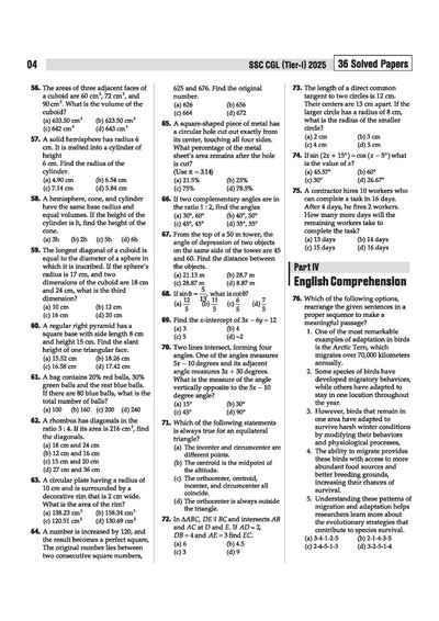 SSC CGL solved papers table of contents