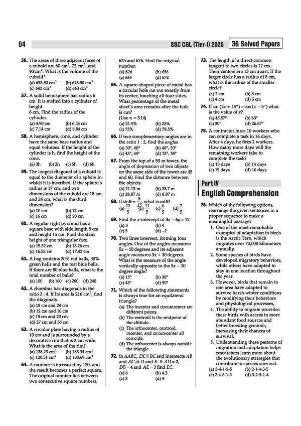 SSC CGL solved papers table of contents